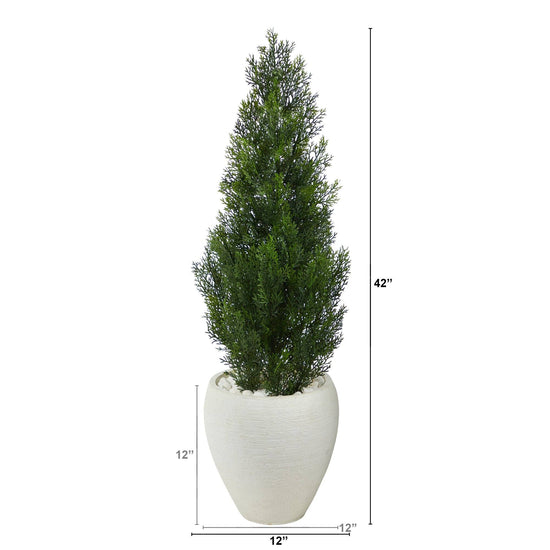 3.5’ Mini Cedar Artificial Pine Tree in White Planter (Indoor/Outdoor)