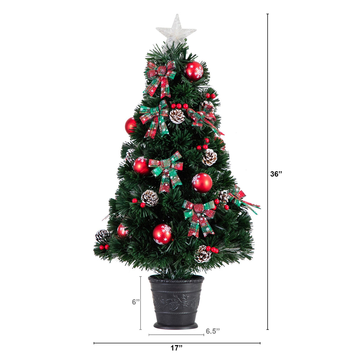 36" Pre-Lit Fiber Optic Cosmopolitan Star Topped Artificial Christmas Tree with Decorative Planter, decorative Christmas tree for home and seasonal holiday d...