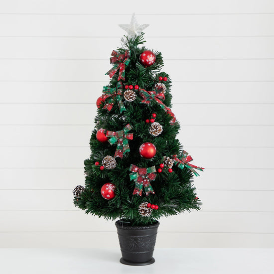 36" Pre-Lit Fiber Optic Cosmopolitan Star Topped Artificial Christmas Tree with Decorative Planter, artificial Christmas tree for festive holiday home decor...