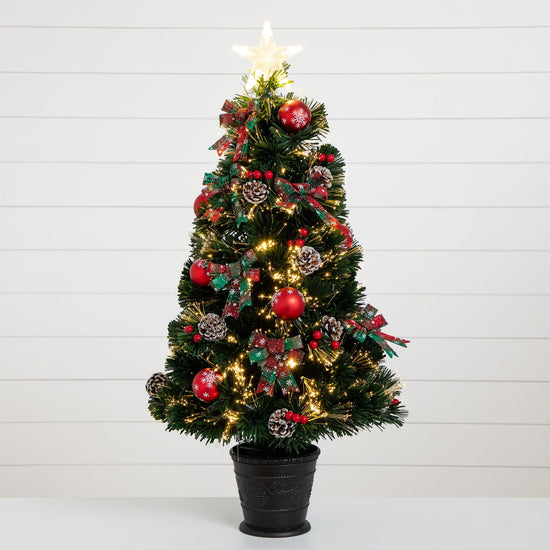 36" Pre-Lit Fiber Optic Cosmopolitan Star Topped Artificial Christmas Tree with Decorative Planter, artificial Christmas tree for festive holiday home decor...