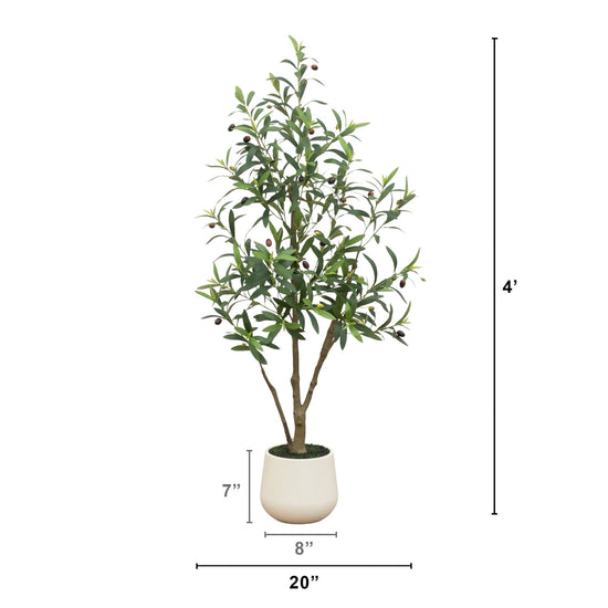 4’ Artificial Olive Tree in White Decorative Planter