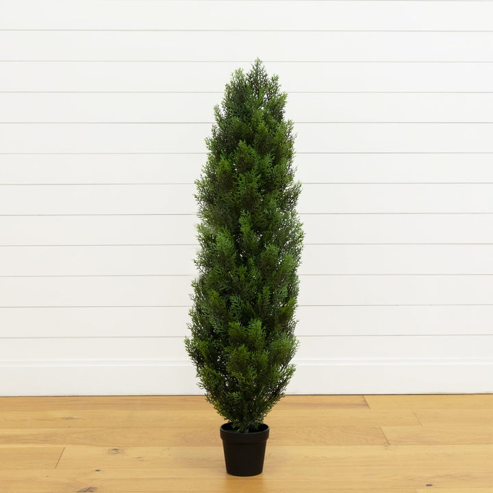 4' Cedar Tree Silk Tree (Indoor/Outdoor) — faux plant accent for living room office and home decor