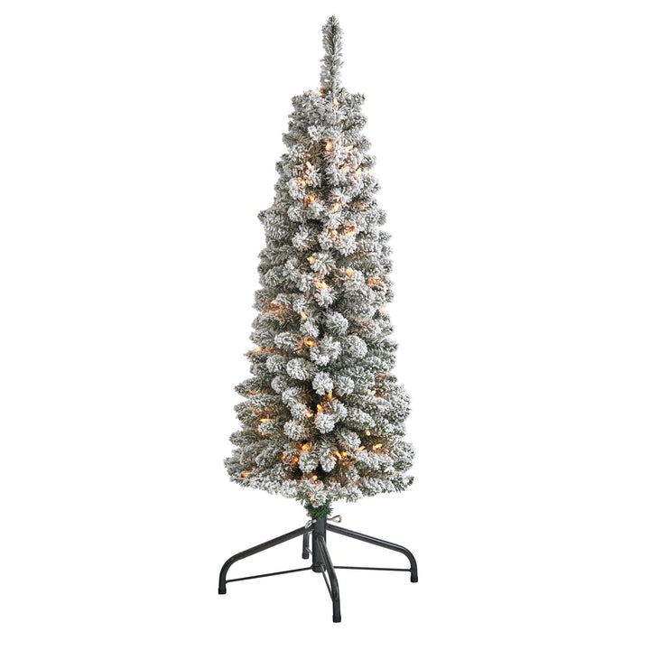 4' Flocked Pencil Artificial Christmas Tree with 100 Clear Lights and 216 Bendable Branches, artificial Christmas tree for festive holiday home decor from Ce...