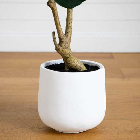 4' Artificial Lush Fiddle Leaf Tree in Decorative White Planter