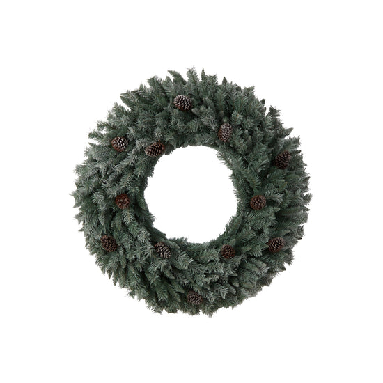 4’ Large Flocked Christmas Wreath with Pinecones, 150 Clear LED Lights and 360 Bendable Branches