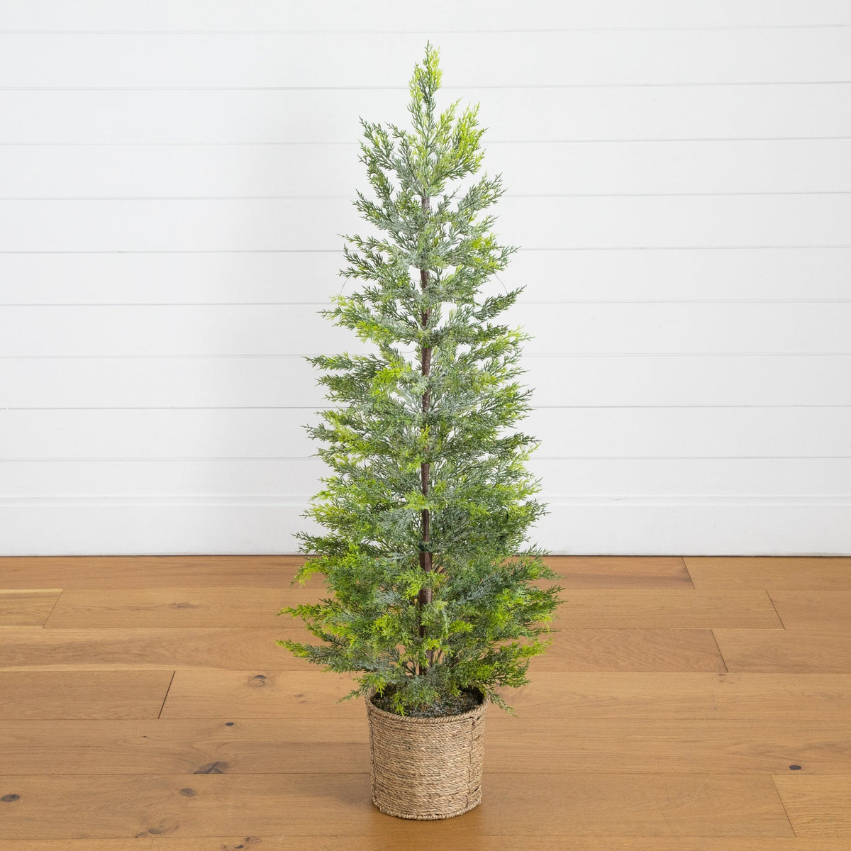4' Pre-Lit Artificial Snowed Cypress Christmas Tree with 120 LED Lights in Hyacinth Basket, artificial Christmas tree for festive holiday home decor from Ced...