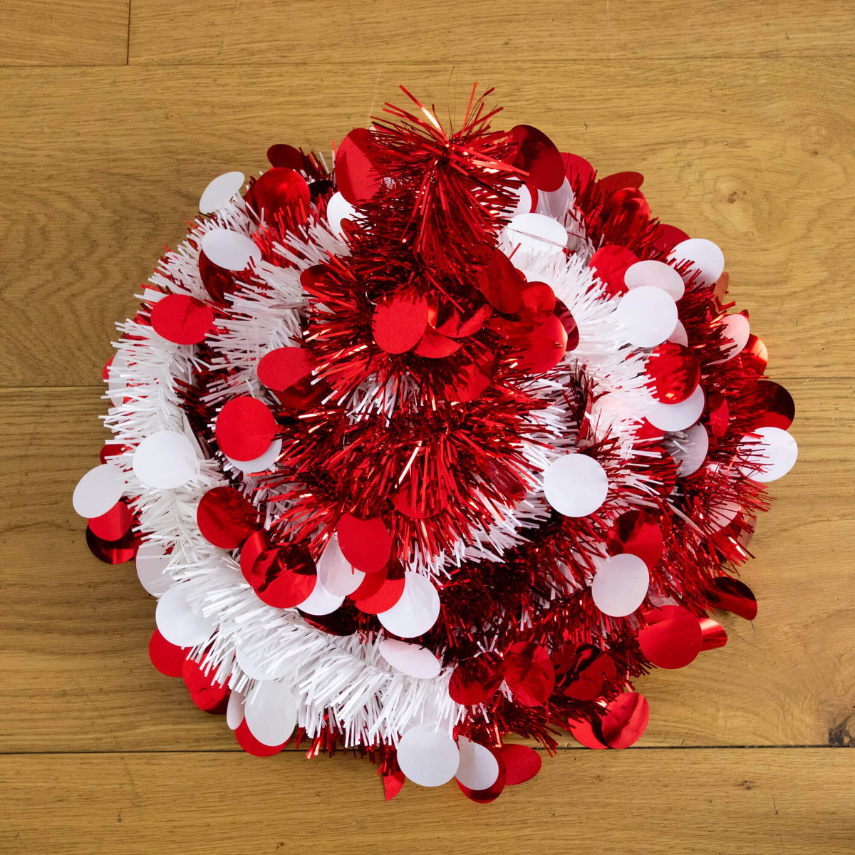 4' Pre-Lit Pop up Red & White Tinsel Christmas Tree with 50 LED Lights, artificial Christmas tree for festive holiday home decor from Cedar & Spice Gifts