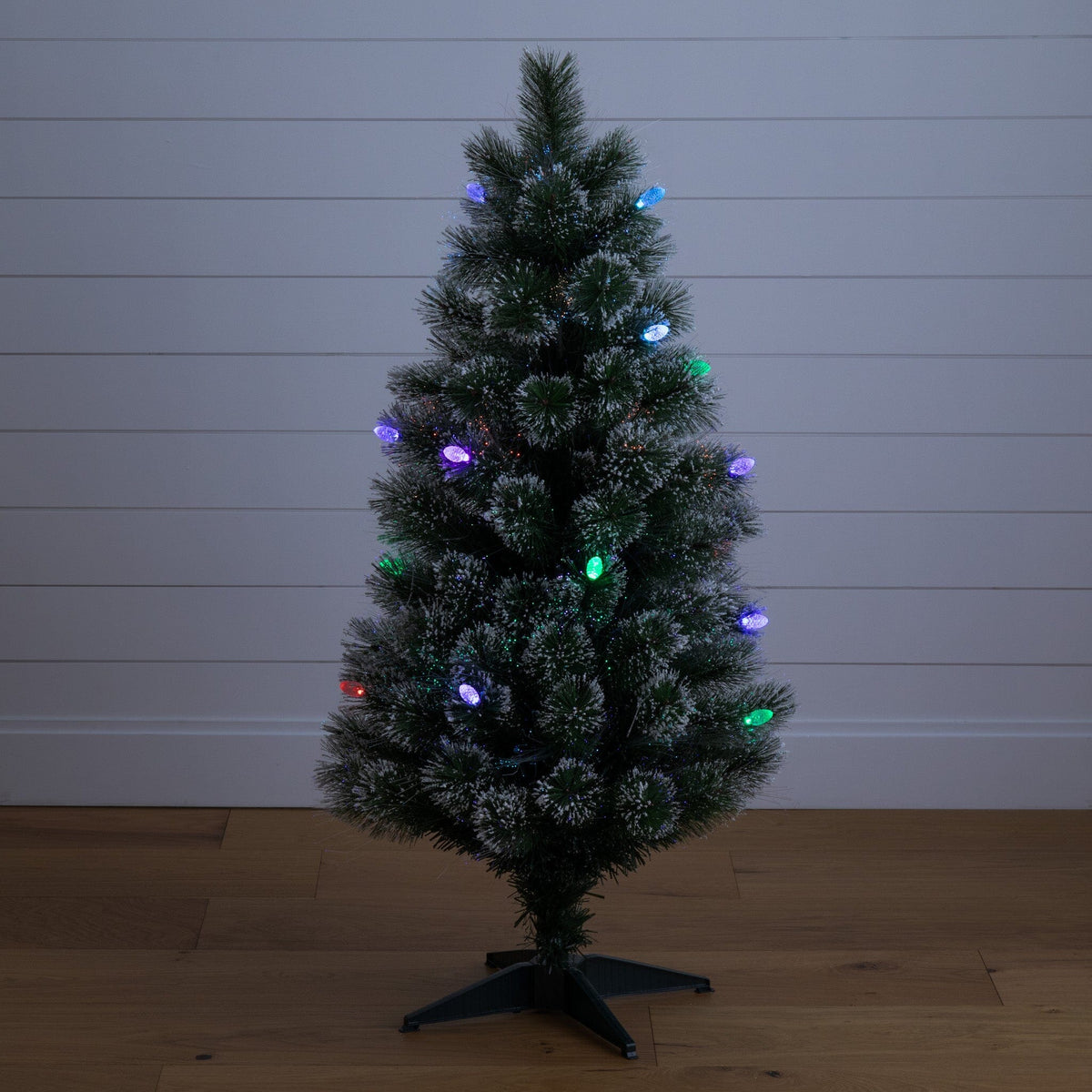 4' Snowy Pre-Lit Fiber Optic Artificial Christmas Tree with 40 Colorful LED Lights, decorative Christmas tree for home and seasonal holiday display