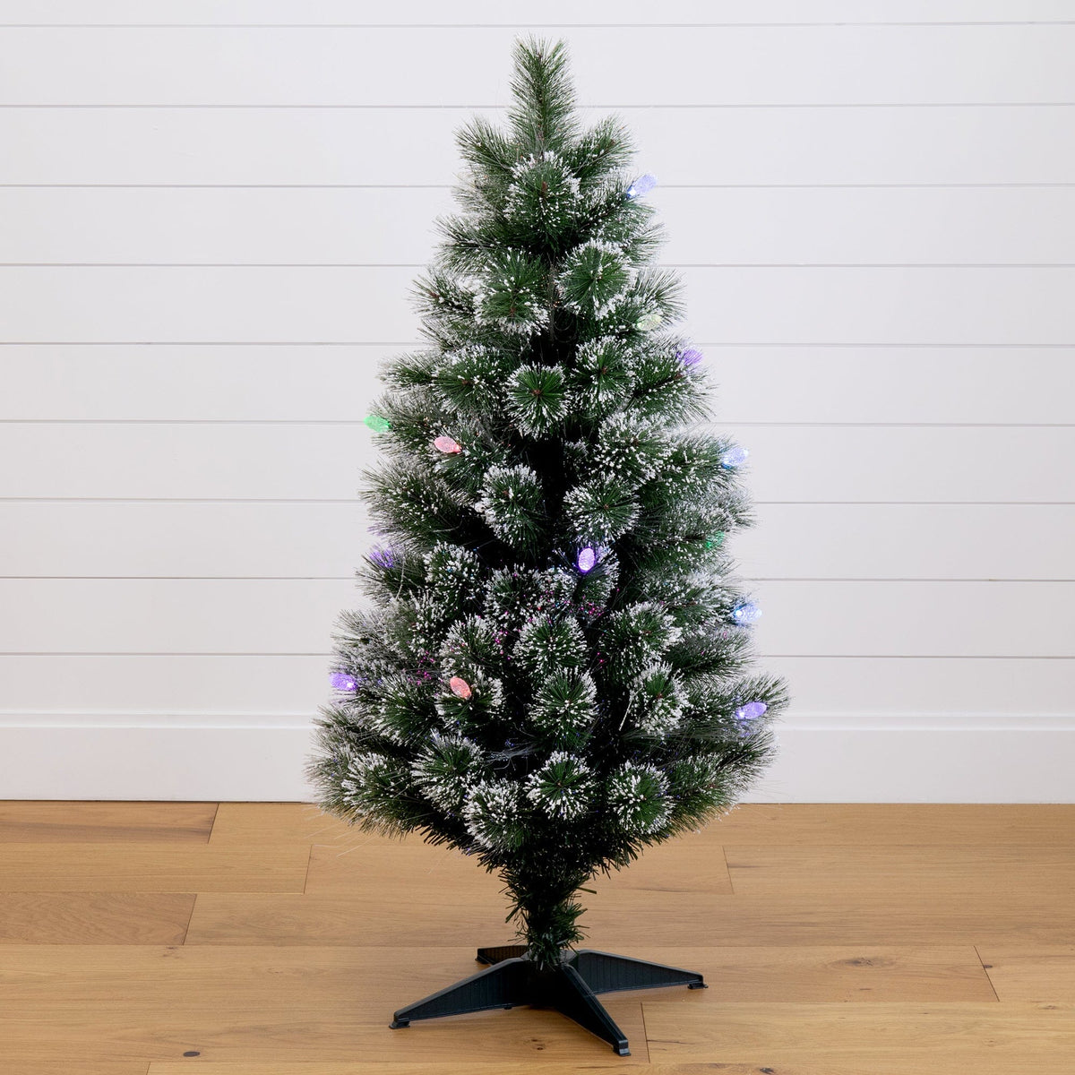 4' Snowy Pre-Lit Fiber Optic Artificial Christmas Tree with 40 Colorful LED Lights, Christmas tree for living room, entryway or seasonal display