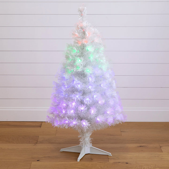 4' White Pre-Lit Fiber Optic Artificial Christmas Tree with 120 Colorful LED and Remote Control Show, Christmas tree for living room, entryway or seasonal di...