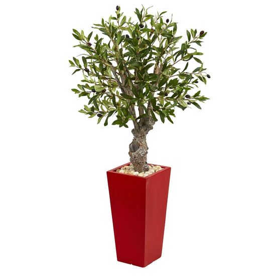 40” Olive Artificial Tree in Red Tower Planter