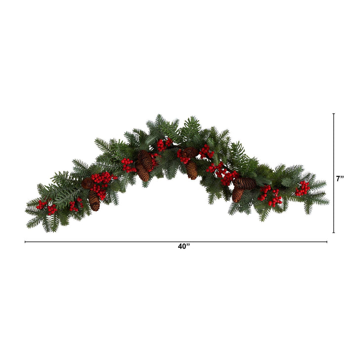 40" Pines, Red Berries and Pinecones Artificial Christmas Garland, Christmas greenery for mantel, railing or entryway