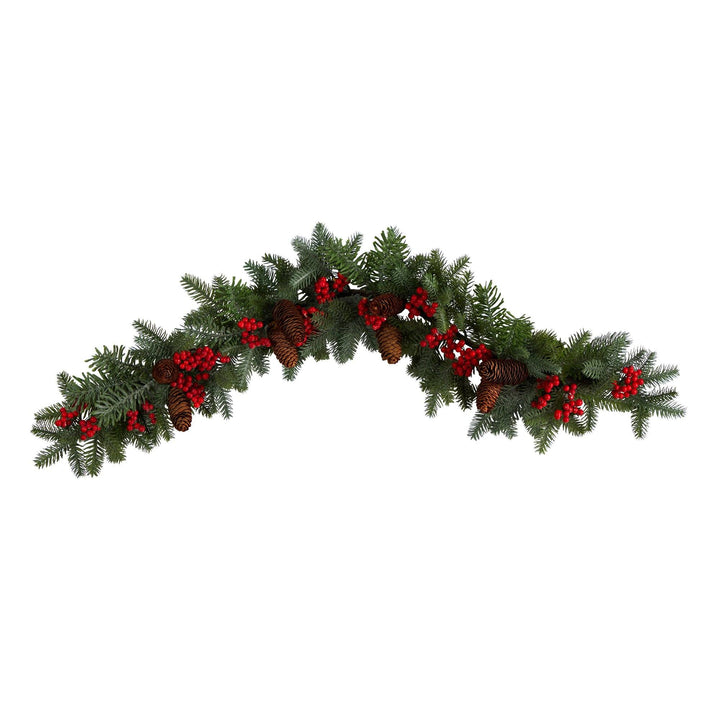40" Pines, Red Berries and Pinecones Artificial Christmas Garland, festive holiday mantel, staircase and doorway decor from Cedar & Spice Gifts