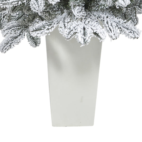 44” Flocked North Carolina Fir Artificial Christmas Tree with 150 Warm White Lights and 545 Bendable Branches in Planter