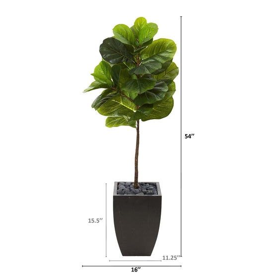 4.5’ Fiddle Leaf Artificial Tree in Black Planter (Real Touch)