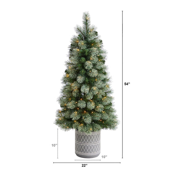 4.5' Nova Scotia Artificial Christmas Tree in Engraved Geometric Stone Planter, Christmas tree for living room, entryway or seasonal display