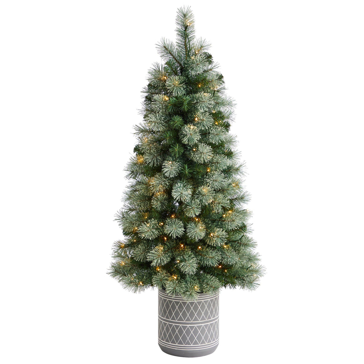 4.5' Nova Scotia Artificial Christmas Tree in Engraved Geometric Stone Planter, artificial Christmas tree for festive holiday home decor from Cedar & Spice G...