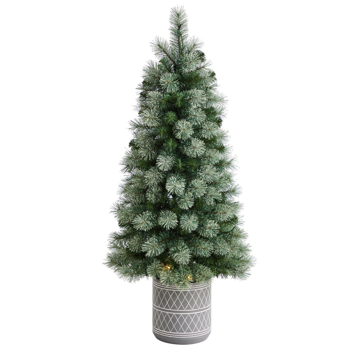 4.5' Nova Scotia Artificial Christmas Tree in Engraved Geometric Stone Planter, holiday tree for festive indoor Christmas decorating