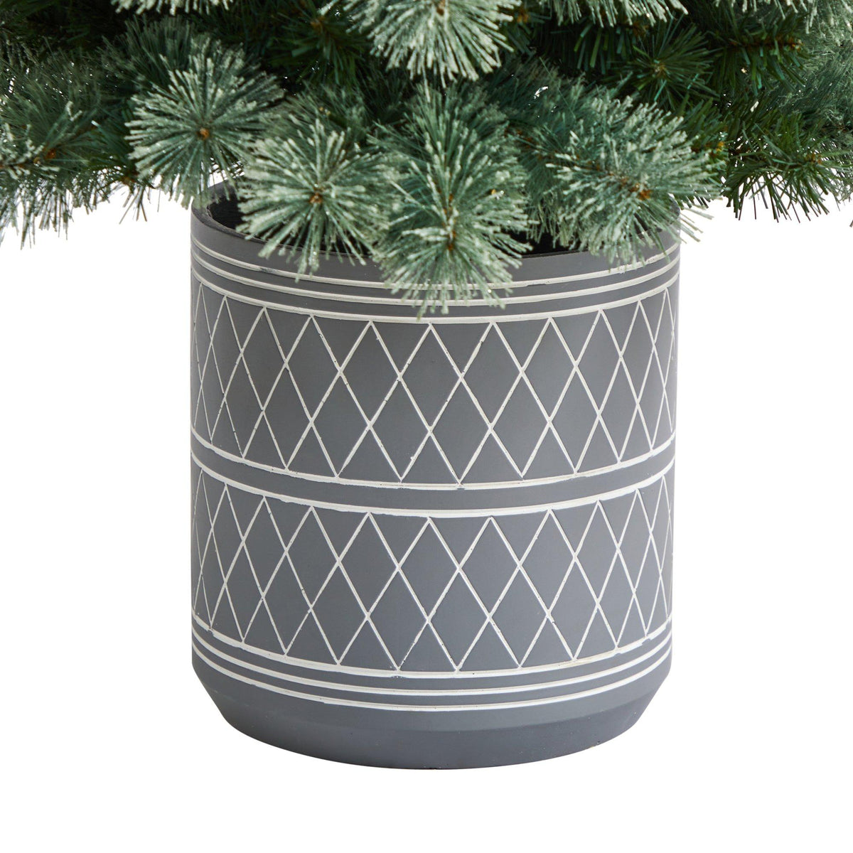 4.5' Nova Scotia Artificial Christmas Tree in Engraved Geometric Stone Planter, Christmas tree for living room, entryway or seasonal display