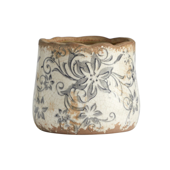 4.5” Tuscan Ceramic Gray Scroll Planter - Antique Style Vase