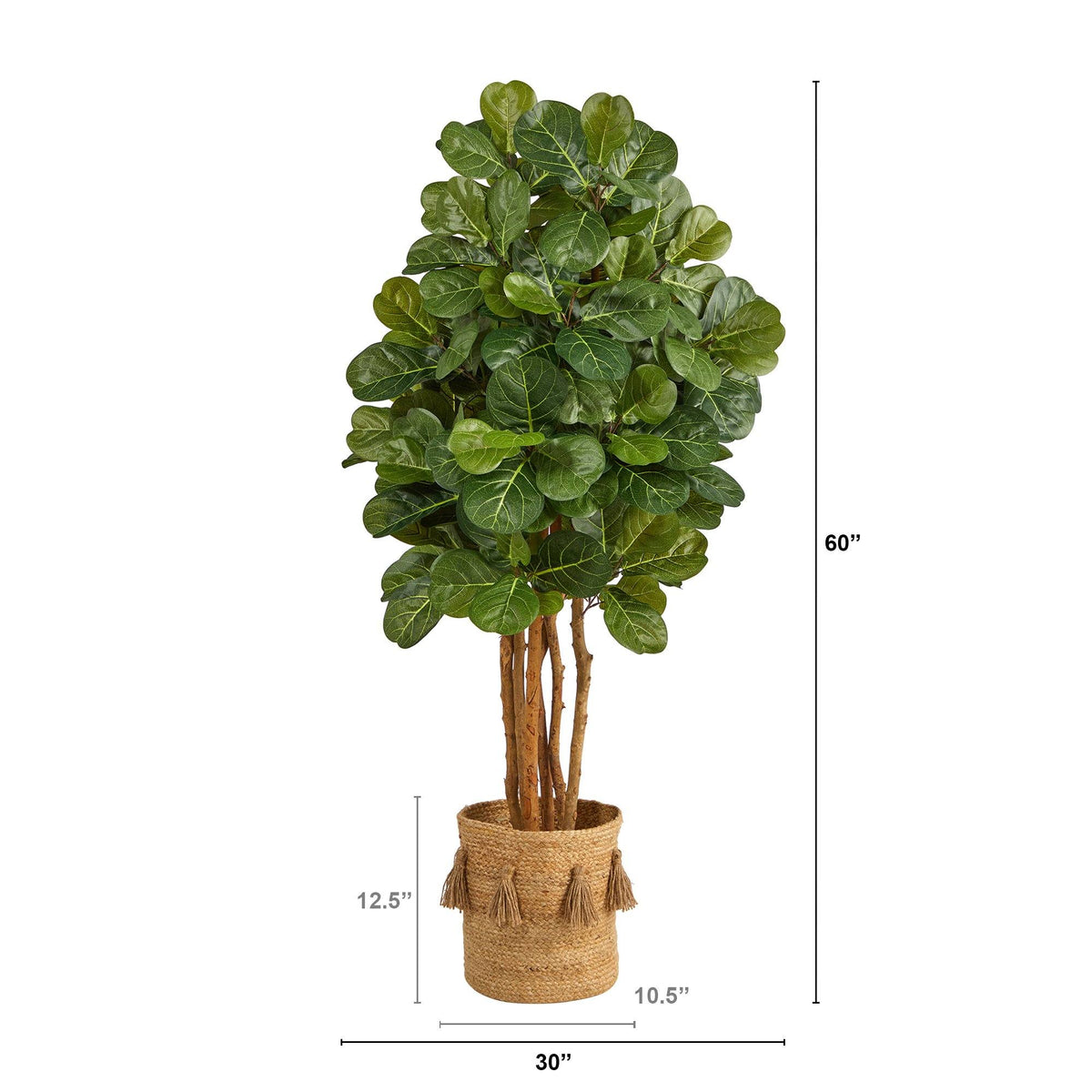 5’ Fiddle Leaf Fig Artificial Tree in Handmade Natural Jute Planter with Tassels