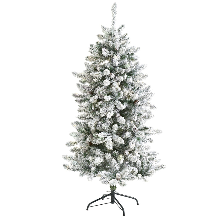 5' Flocked Livingston Fir Artificial Christmas Tree with Pine Cones and 498 Bendable Branches, artificial Christmas tree for festive holiday home decor from...