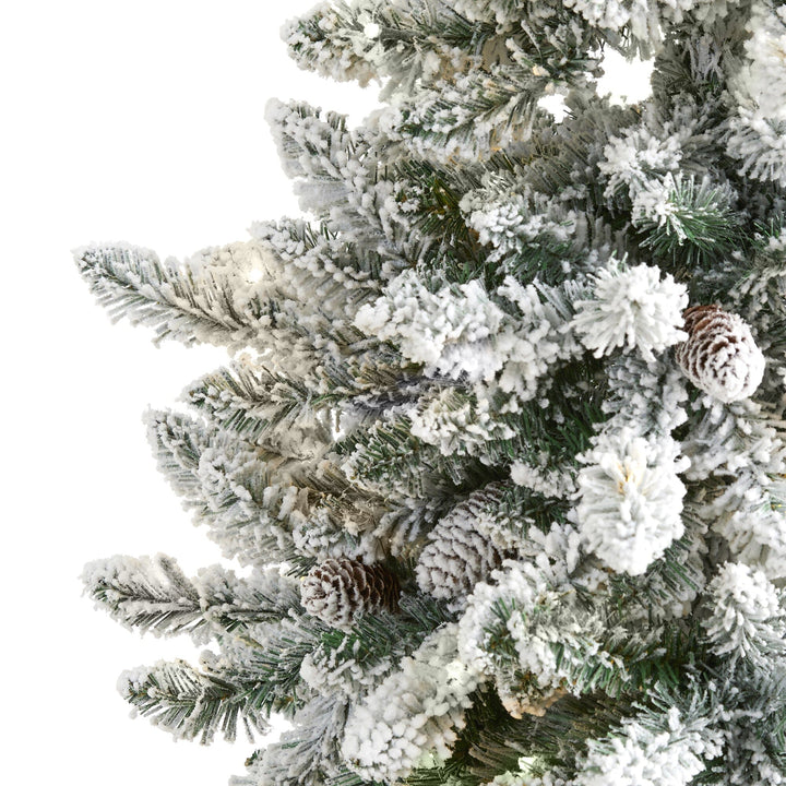 5' Flocked Livingston Fir Artificial Christmas Tree with Pine Cones and 498 Bendable Branches, Christmas tree for living room, entryway or seasonal display