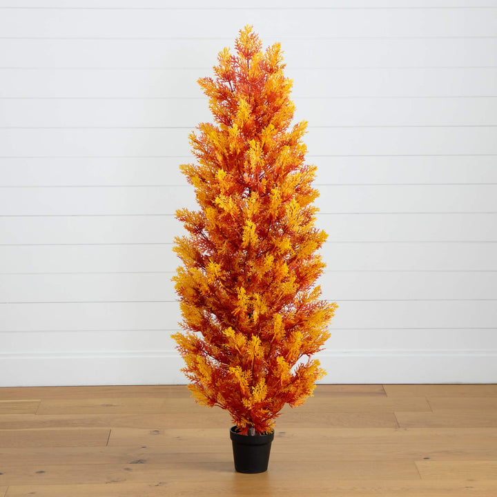 5' UV Resistant Autumn Artificial Fall Cedar Tree (Indoor/Outdoor)