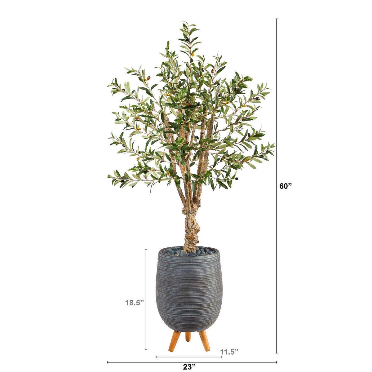 5’ Olive Artificial Tree in Gray Tri-Pod Planter