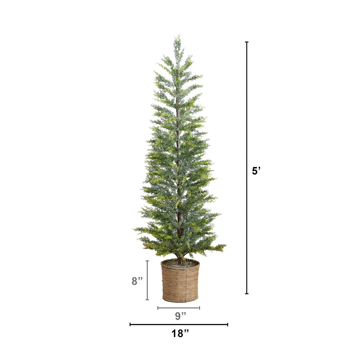 5' Pre-Lit Artificial Snowed Cypress Christmas Tree with 140 LED Lights in Hyacinth Basket, artificial Christmas tree for festive holiday home decor from Ced...