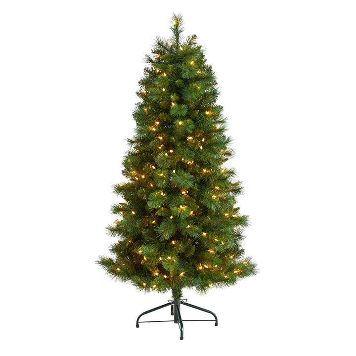 5' Slim West Virginia Mountain Pine Christmas Tree with 200 Clear Lights and 467 Bendable Branches, artificial Christmas tree for festive holiday home decor...