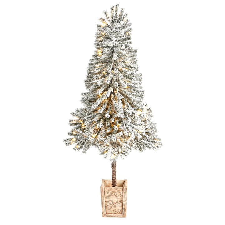 5' Winter Flocked Leaning Christmas Tree Pre-Lit, artificial Christmas tree for festive holiday home decor from Cedar & Spice Gifts