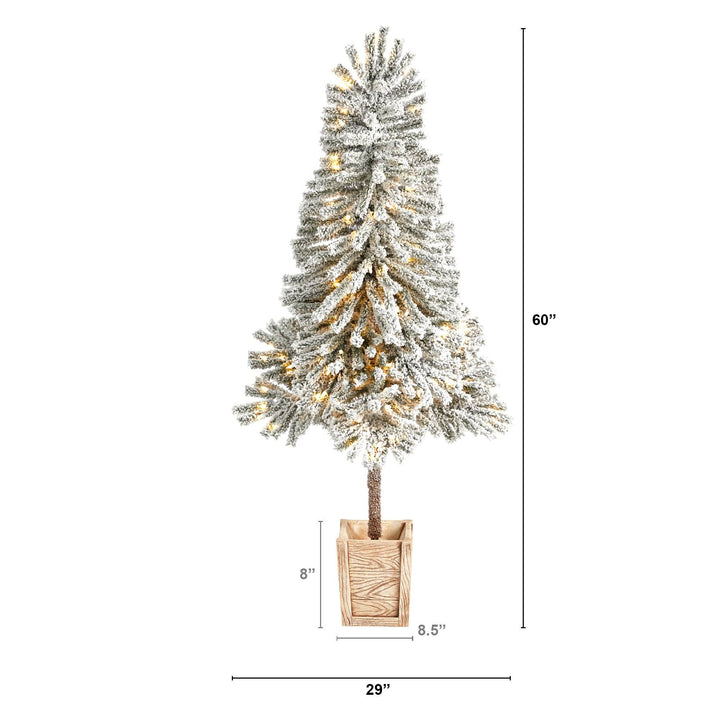 5' Winter Flocked Leaning Christmas Tree Pre-Lit, Christmas tree for living room, entryway or seasonal display