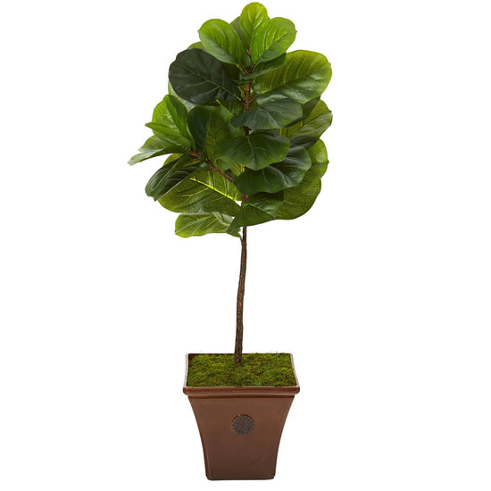 51” Fiddle Leaf Artificial Tree in Brown Planter (Real Touch)