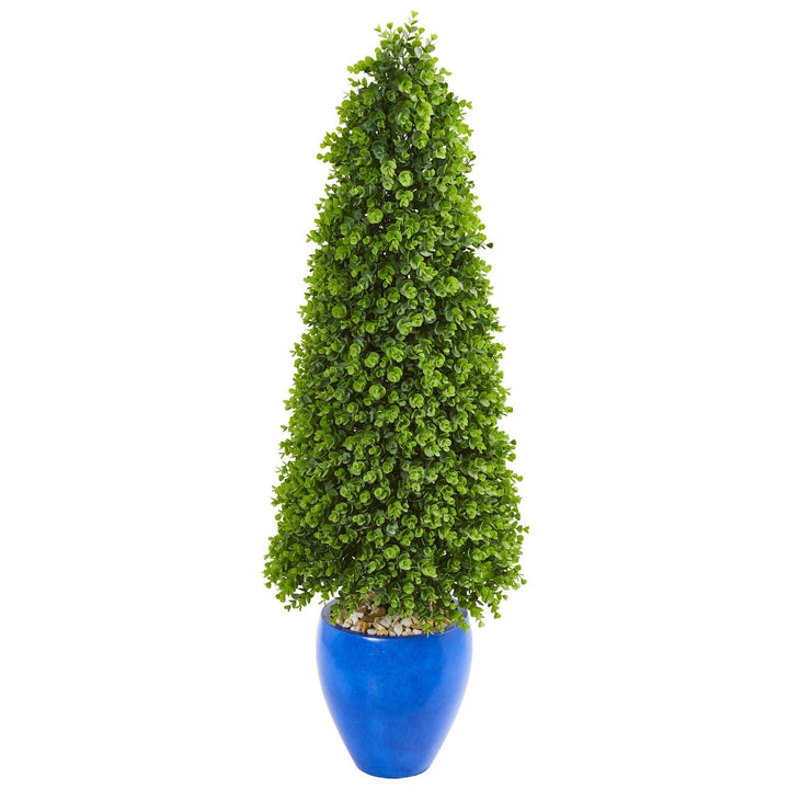 52” Eucalyptus Topiary Artificial Tree in Blue Planter (Indoor/Outdoor)