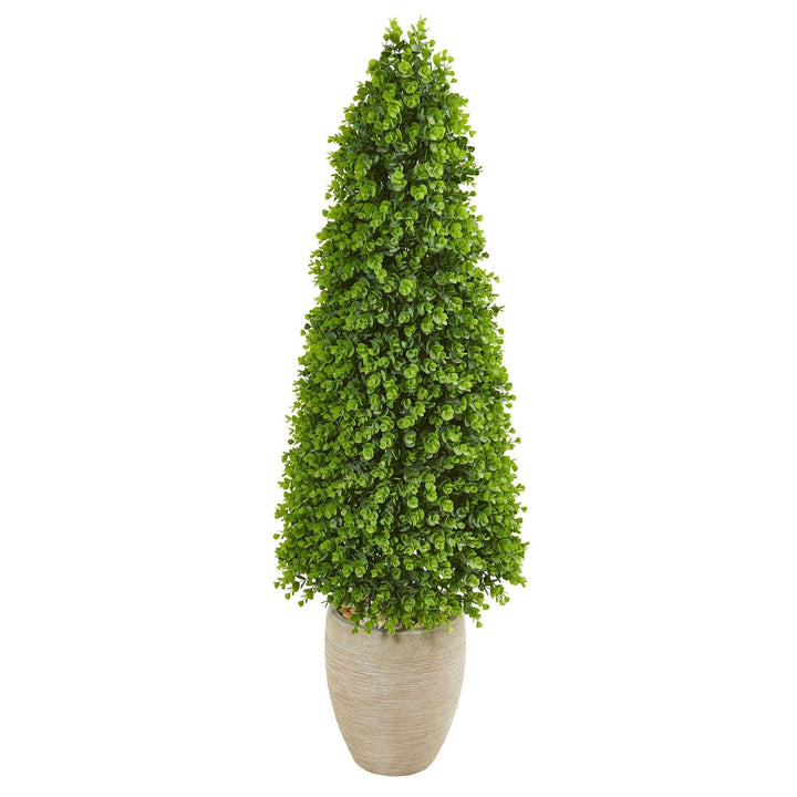 52” Eucalyptus Topiary Artificial Tree in Sand Colored Planter (Indoor/Outdoor)