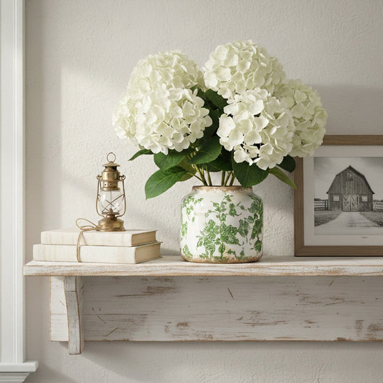 5.5” Floral Tuscan Ceramic Green Scroll Planter - Weathered Farmhouse Decor