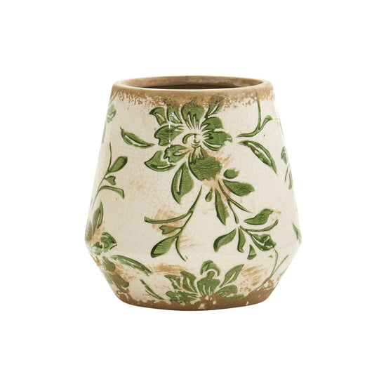 5.5” Tuscan Ceramic Green Scroll Planter - Distressed Farmhouse Planter