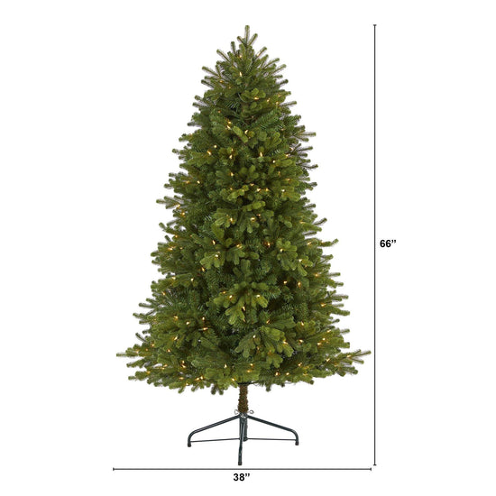 5.5' Washington Fir Artificial Christmas Tree with 300 Clear Lights and 672 Bendable Branches, Christmas tree for living room, entryway or seasonal display