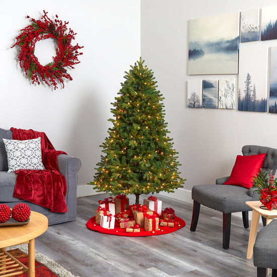5.5' Washington Fir Artificial Christmas Tree with 300 Clear Lights and 672 Bendable Branches, Christmas tree for living room, entryway or seasonal display