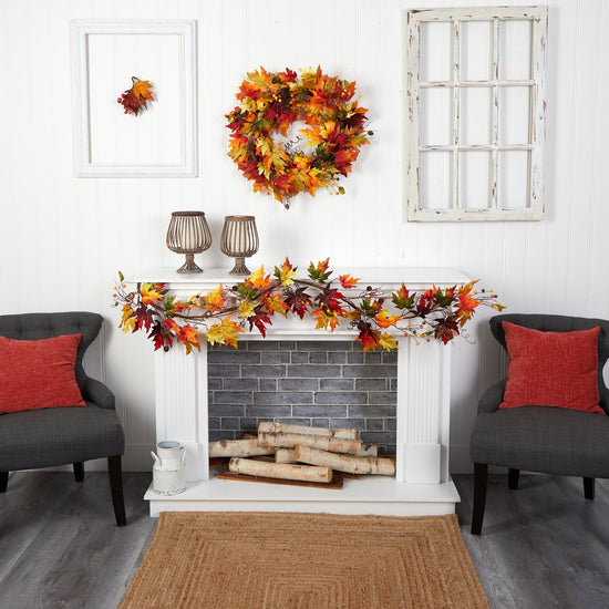 6’ Autumn Maple Leaf and Berry Fall Garland