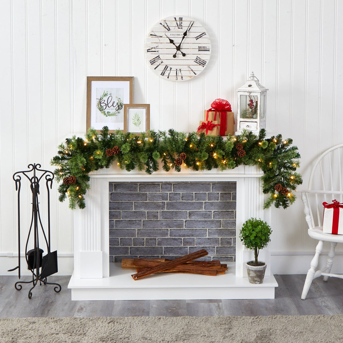 6' Christmas Artificial Garland with 50 Clear LED Lights and Pine Cones, festive Christmas decor for mantel, staircase or doorway from Cedar & Spice Gifts