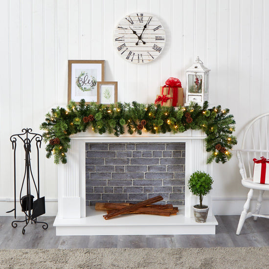 6' Christmas Artificial Garland with 50 Clear LED Lights and Pine Cones, festive Christmas decor for mantel, staircase or doorway from Cedar & Spice Gifts