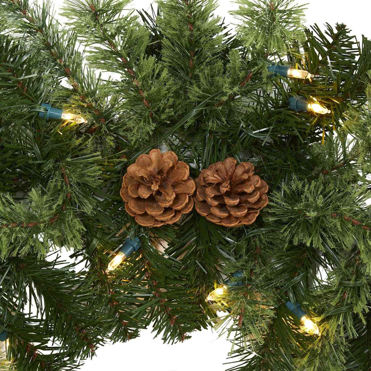 6' Christmas Artificial Garland with 50 Clear LED Lights and Pine Cones, seasonal Christmas home decor for mantel or stairs