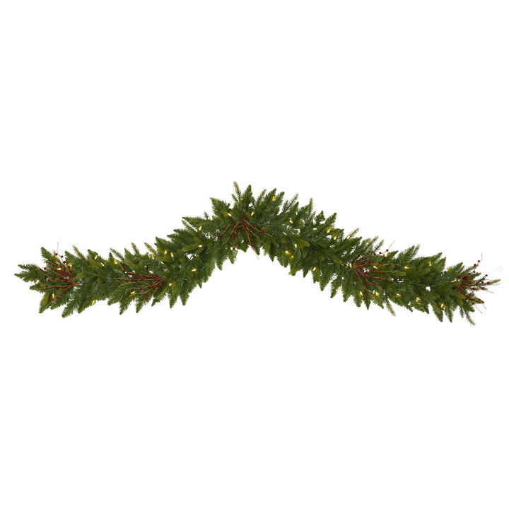 6' Christmas Pine Artificial Garland with 50 Warm White LED Lights and Berries, festive Christmas decor for mantel, staircase or doorway from Cedar & Spice G...