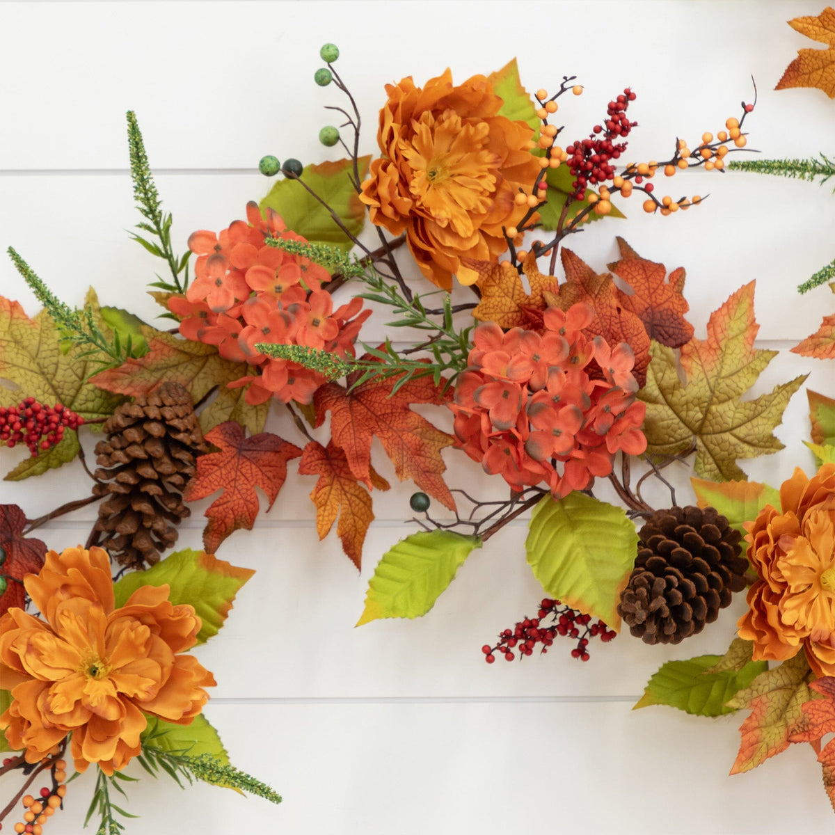 6’ Fall Ranunculus, Hydrangea and Berries Autumn Artificial Garland