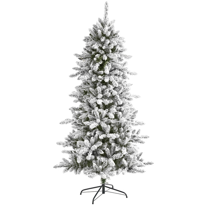 6' Flocked Livingston Fir Artificial Christmas Tree with Pine Cones and 696 Bendable Branches, artificial Christmas tree for festive holiday home decor from...