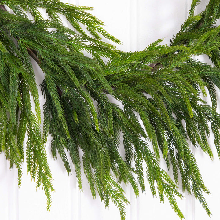 6' Artificial Real Touch Norfolk Island Pine Garland with Natural Look, evergreen home accent for fireplace, railing or entryway