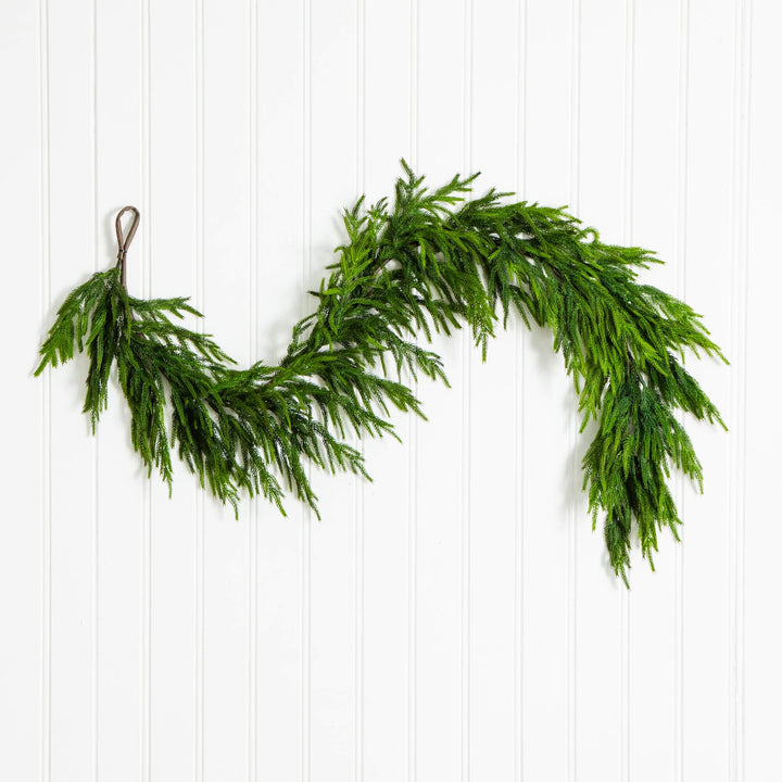 6' Artificial Real Touch Norfolk Island Pine Garland with Natural Look, realistic greenery decor for mantel, staircase or doorway from Cedar & Spice Gifts