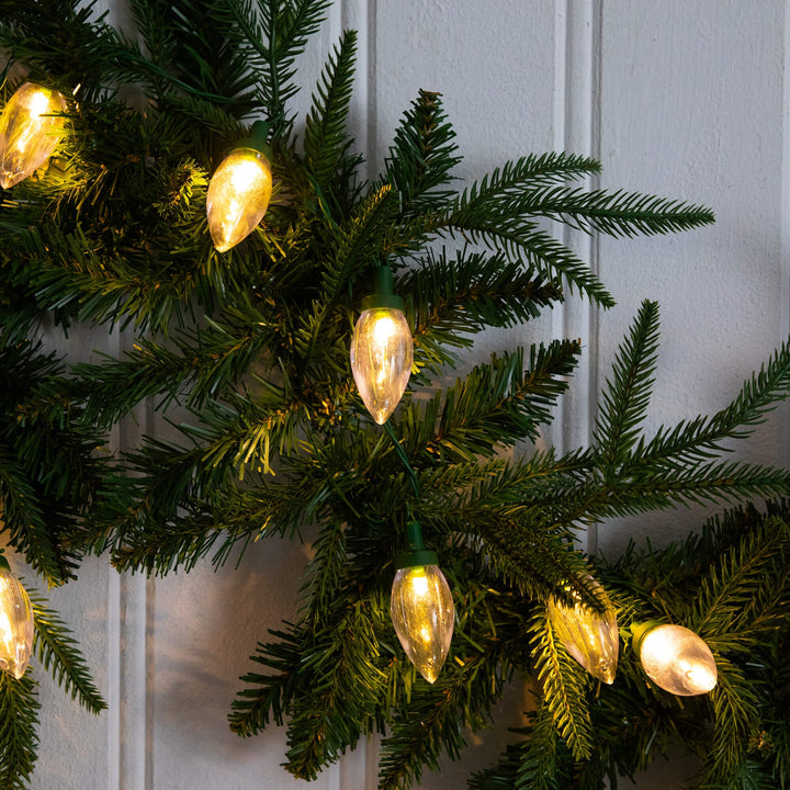 6' Pre-Lit Artificial Luxembourg Pine Christmas Garland with 35 Multicolored Traditional Bulb LED Lights, Christmas greenery for mantel, railing or entryway